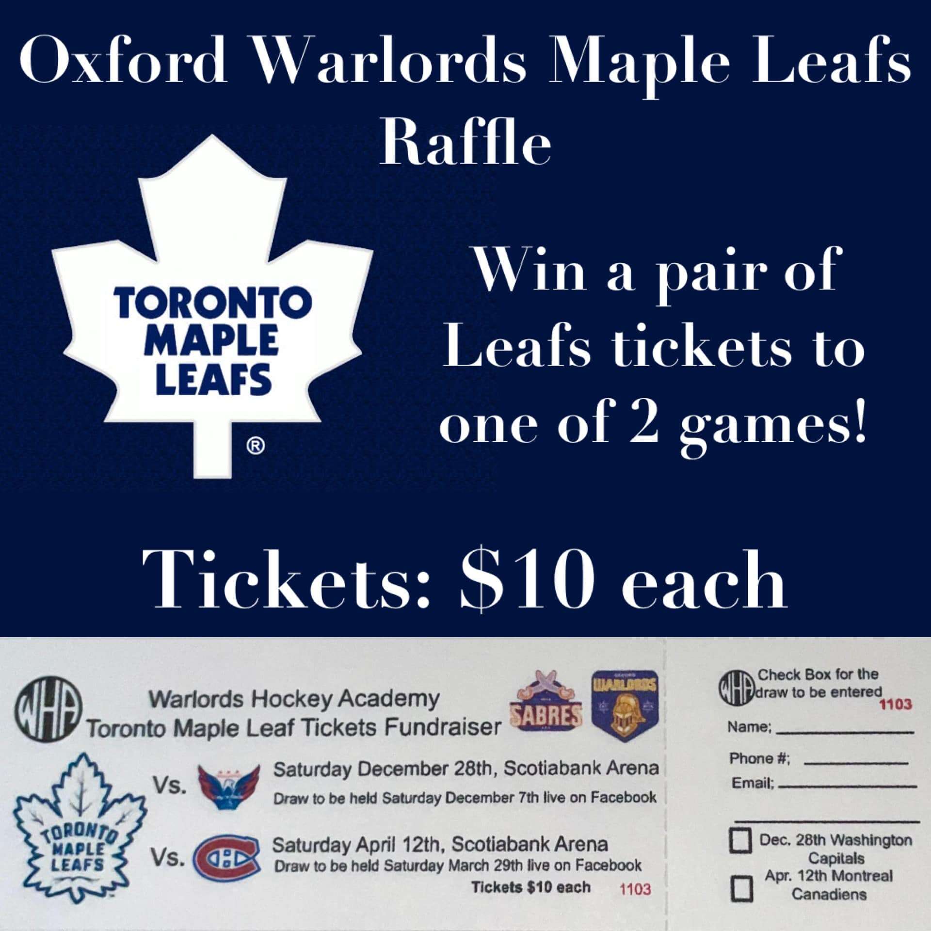 WHA Sabres AAA Prep > News > WHA Leafs Ticket Draws (Warlords Hockey)